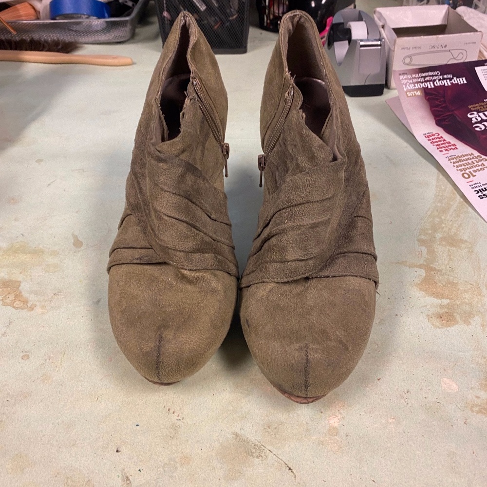 Olive suede booties
